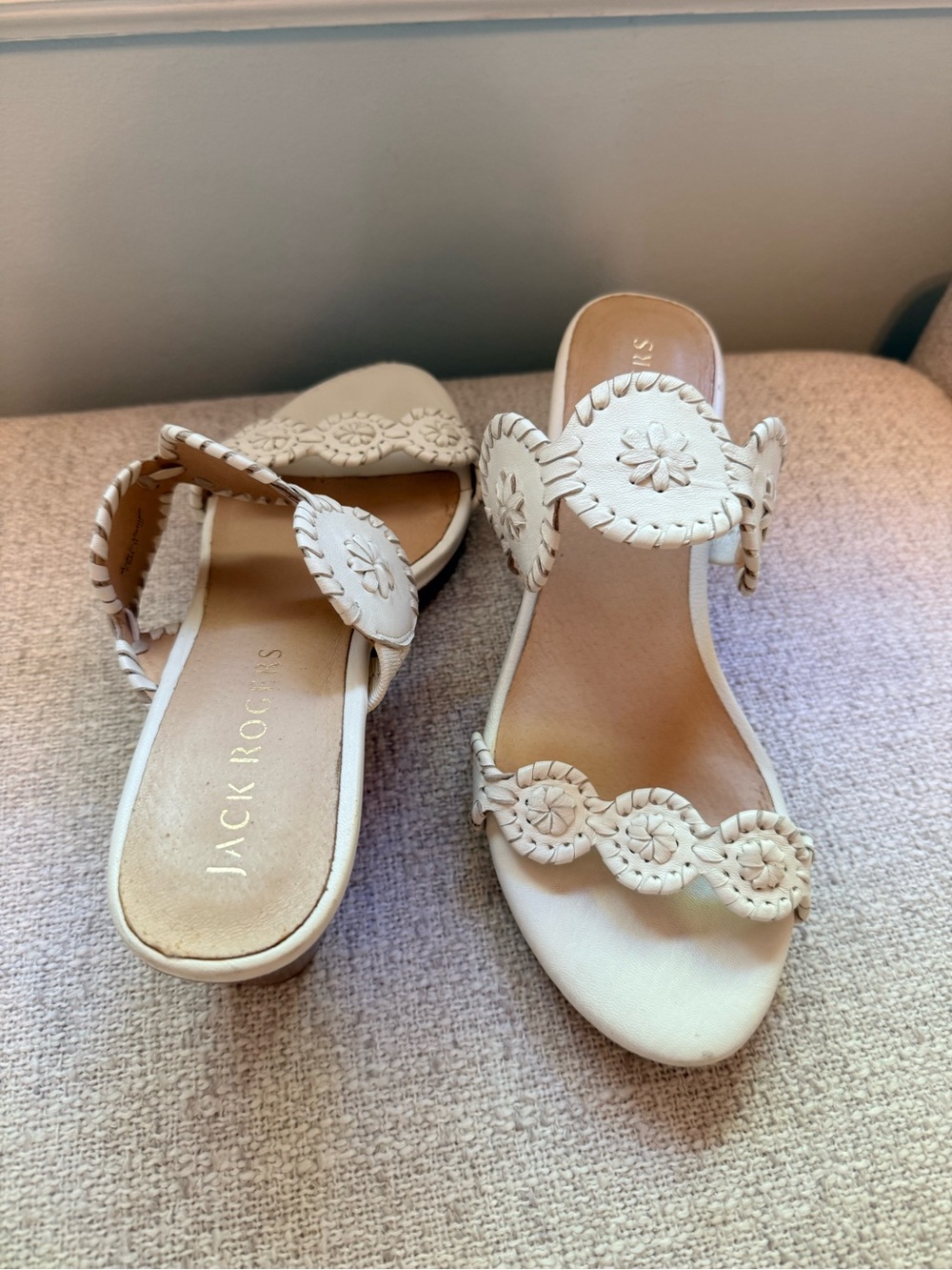 Jack Rogers White Braided Leather Slide Mules